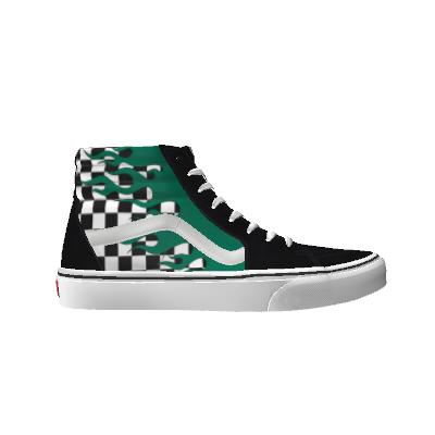 Vans Customs Green Flame Checkerboard Sk8-Hi Shoes Black