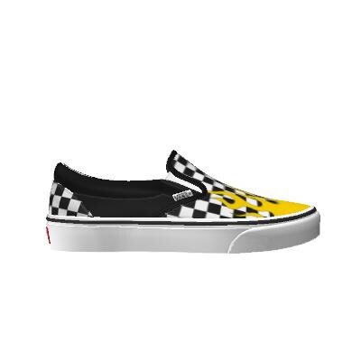 Vans Customs Yellow Flame Checkerboard Slip-On Shoes Black
