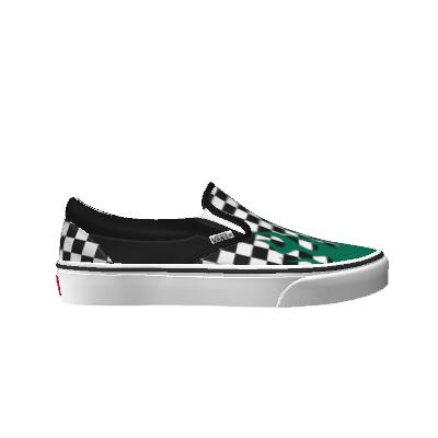 Vans Customs Green Flame Checkerboard Slip-On Shoes Black