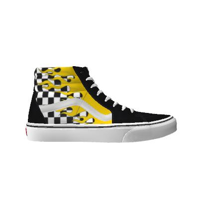 Vans Customs Yellow Flame Checkerboard Sk8-Hi Shoes Black